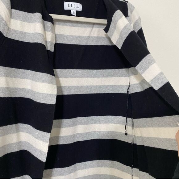 ELLE Striped Oversized Cardigan Sweater Black Gray White Size Small - Picture 3 of 8